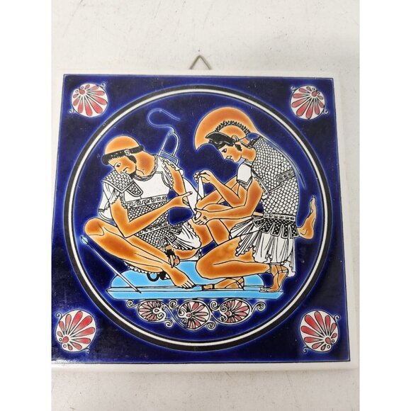 VINTAGE Niarchos Hellas Greek Tile Ceramic Hanging Achilles Treating Patroclus - Picture 1 of 8